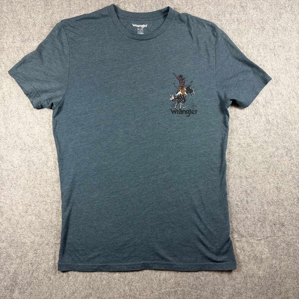 Wrangler Mens Rodeo Bull Rider Graphic T Shirt Small Heather Blue Cotton Blend